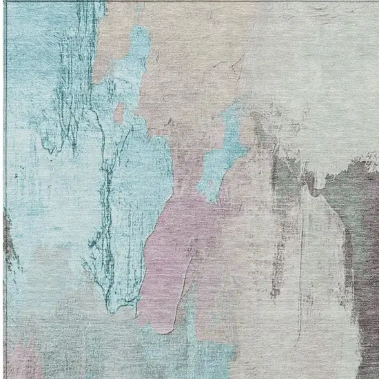 Teal Blue And Beige Abstract Washable Indoor Outdoor Area Rug Photo 9