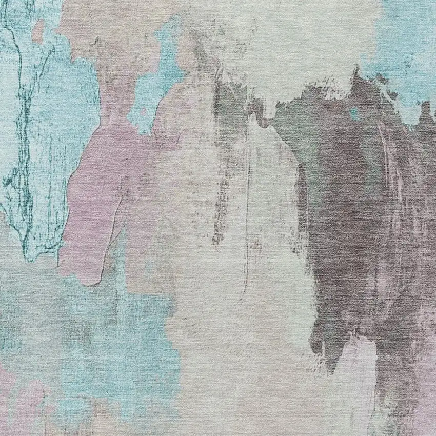 Teal Blue And Beige Abstract Washable Indoor Outdoor Area Rug Photo 3