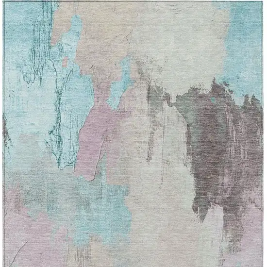 Teal Blue And Beige Abstract Washable Indoor Outdoor Area Rug Photo 7