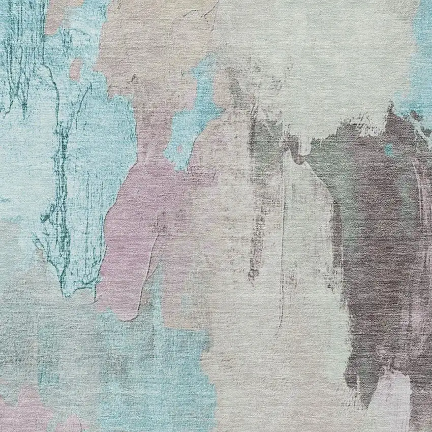 Teal Blue And Beige Abstract Washable Indoor Outdoor Area Rug Photo 9