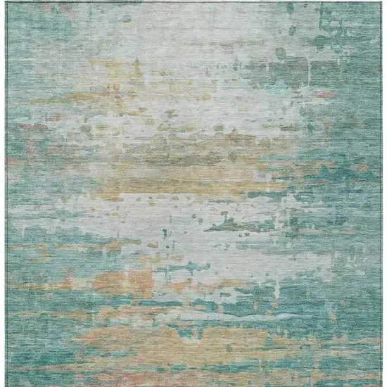 Teal Blue And Beige Abstract Washable Indoor Outdoor Area Rug Photo 8