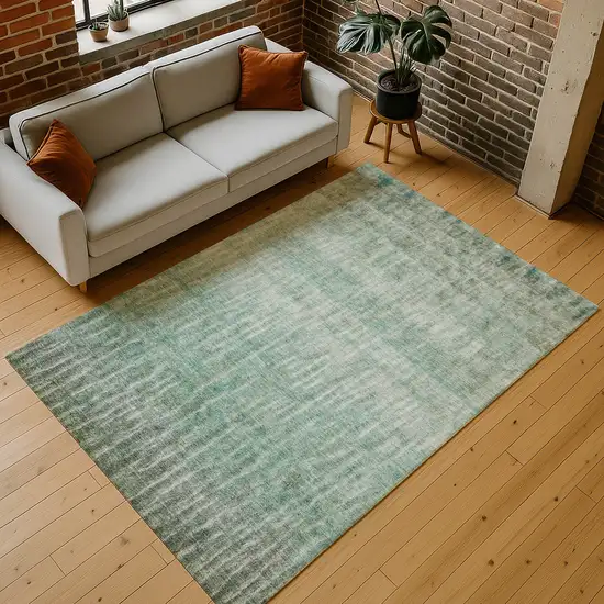 Teal Blue And Beige Abstract Washable Indoor Outdoor Area Rug Photo 8