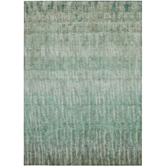 Teal Blue And Beige Abstract Washable Indoor Outdoor Area Rug Photo 4