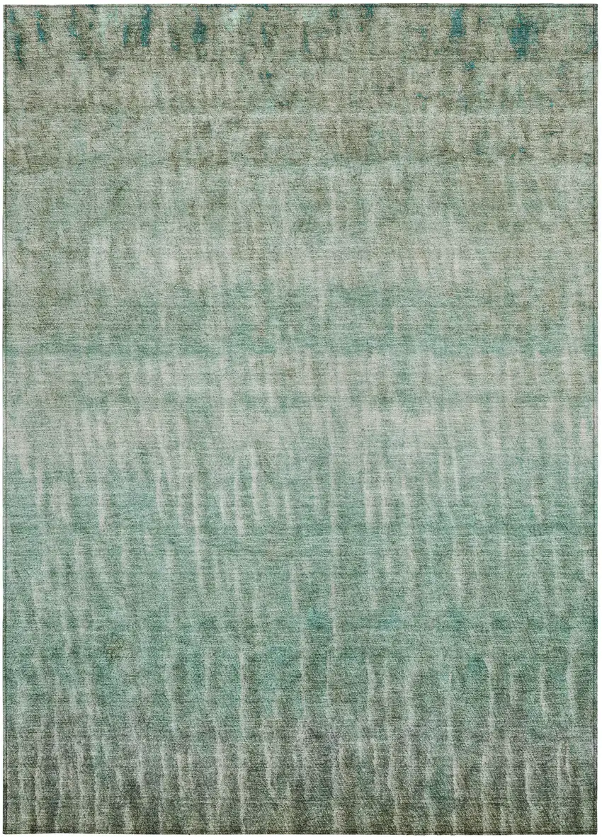 Teal Blue And Beige Abstract Washable Indoor Outdoor Area Rug Photo 4