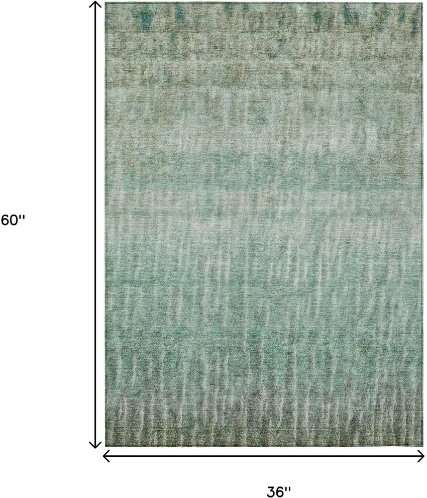 Teal Blue And Beige Abstract Washable Indoor Outdoor Area Rug Photo 3