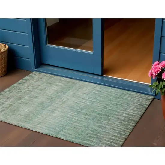 Teal Blue And Beige Abstract Washable Indoor Outdoor Area Rug Photo 1