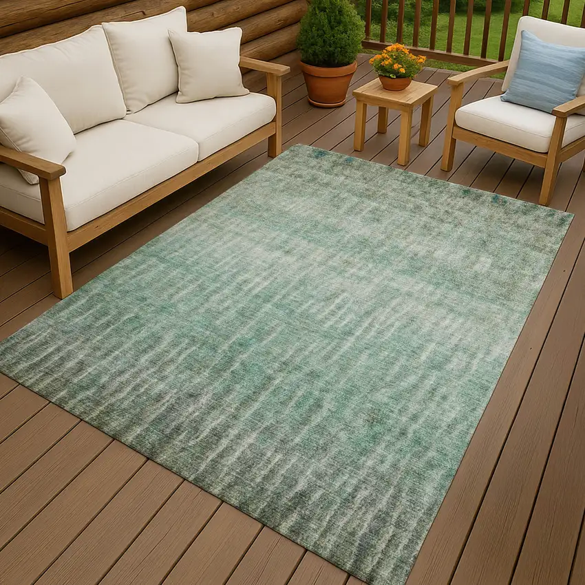 Teal Blue And Beige Abstract Washable Indoor Outdoor Area Rug Photo 8