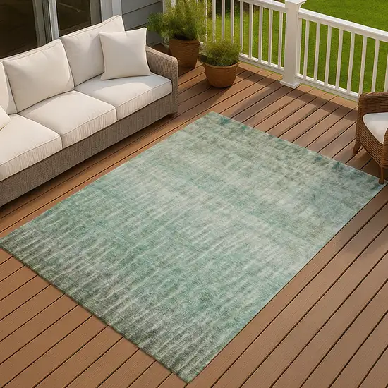 Teal Blue And Beige Abstract Washable Indoor Outdoor Area Rug Photo 5
