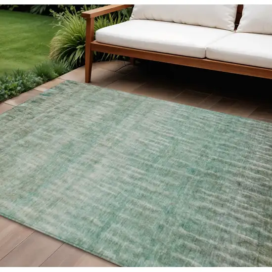 Teal Blue And Beige Abstract Washable Indoor Outdoor Area Rug Photo 1