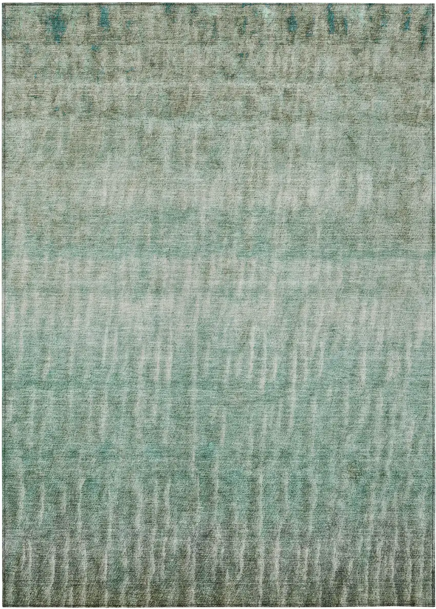 Teal Blue And Beige Abstract Washable Indoor Outdoor Area Rug Photo 2