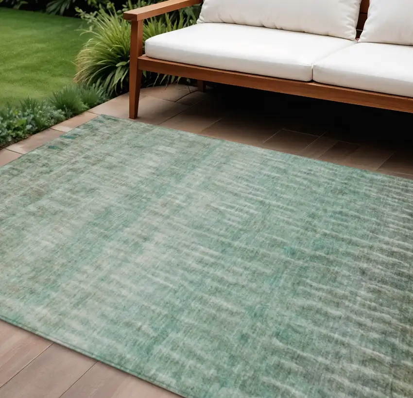 Teal Blue And Beige Abstract Washable Indoor Outdoor Area Rug Photo 1