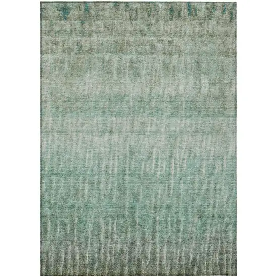Teal Blue And Beige Abstract Washable Indoor Outdoor Area Rug Photo 2