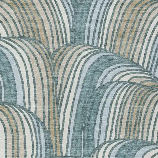 Teal Blue And Beige Abstract Washable Indoor Outdoor Area Rug Photo 2