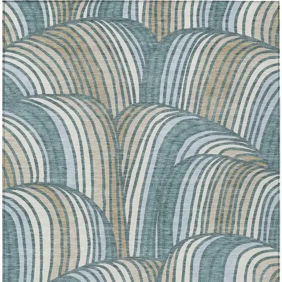 Teal Blue And Beige Abstract Washable Indoor Outdoor Area Rug Photo 3