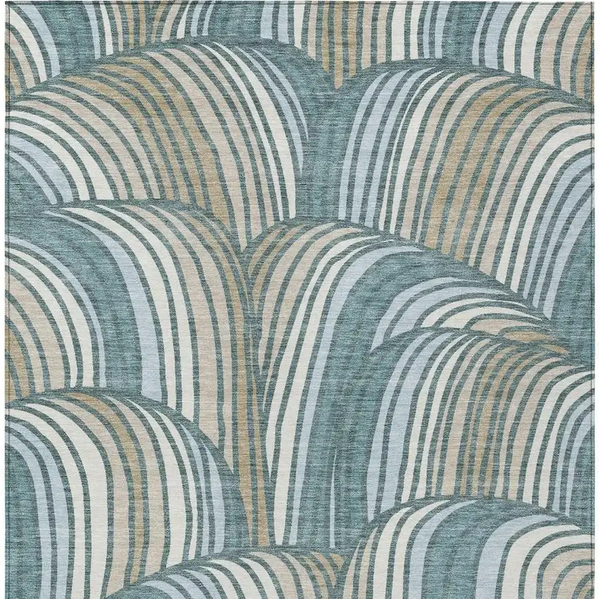 Teal Blue And Beige Abstract Washable Indoor Outdoor Area Rug Photo 3