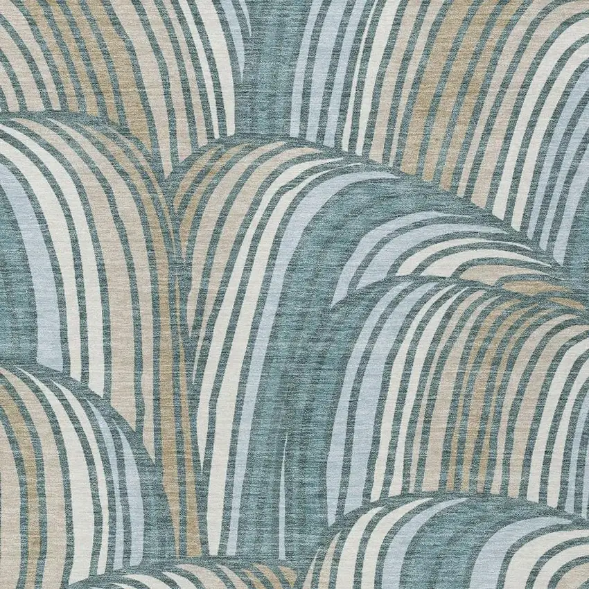 Teal Blue And Beige Abstract Washable Indoor Outdoor Area Rug Photo 2