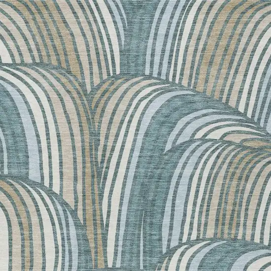 Teal Blue And Beige Abstract Washable Indoor Outdoor Area Rug Photo 2