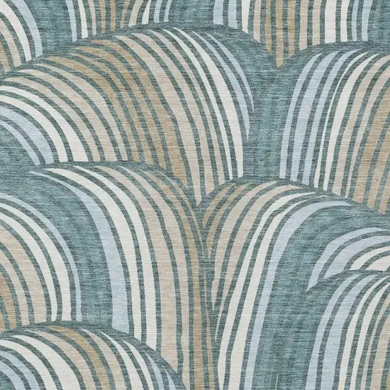Teal Blue And Beige Abstract Washable Indoor Outdoor Area Rug Photo 2