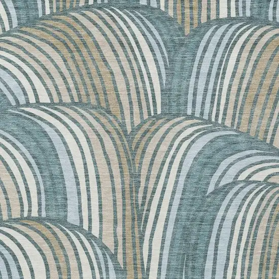 Teal Blue And Beige Abstract Washable Indoor Outdoor Area Rug Photo 2