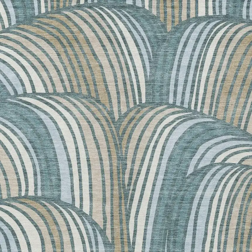 Teal Blue And Beige Abstract Washable Indoor Outdoor Area Rug Photo 2
