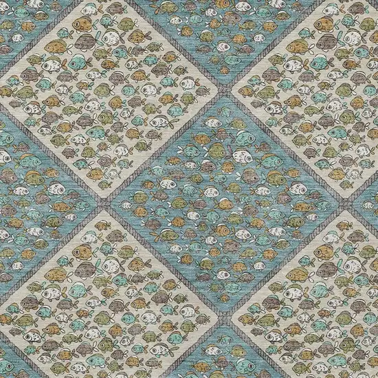 Teal Blue And Beige Abstract Washable Indoor Outdoor Area Rug Photo 2