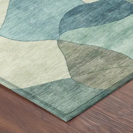 Teal Blue And Beige Abstract Washable Indoor Outdoor Area Rug Photo 3