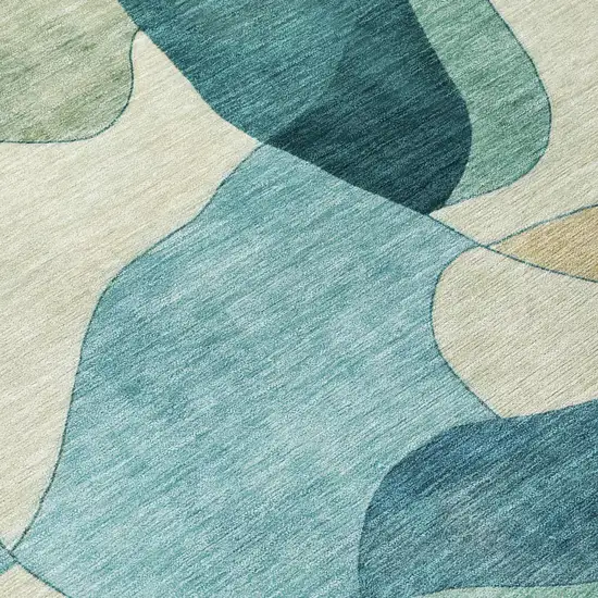 Teal Blue And Beige Abstract Washable Indoor Outdoor Area Rug Photo 4