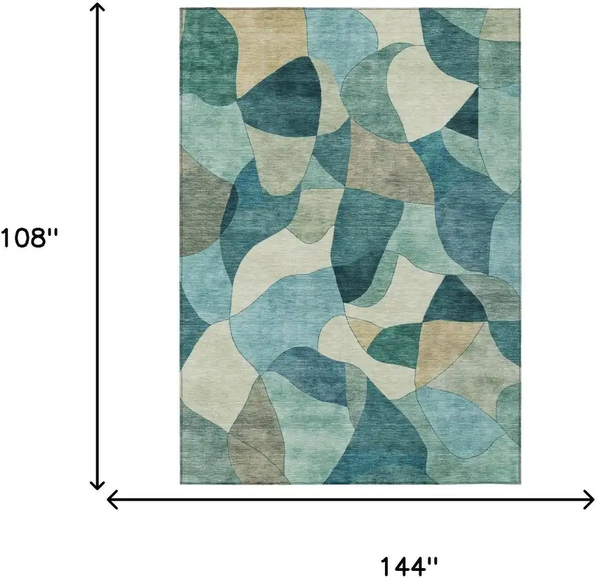 Teal Blue And Beige Abstract Washable Indoor Outdoor Area Rug Photo 5