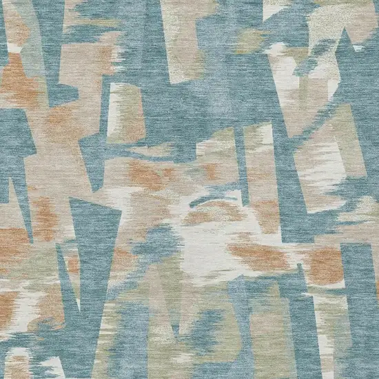Teal Blue And Beige Abstract Washable Indoor Outdoor Area Rug Photo 8