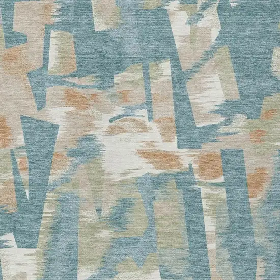 Teal Blue And Beige Abstract Washable Indoor Outdoor Area Rug Photo 9