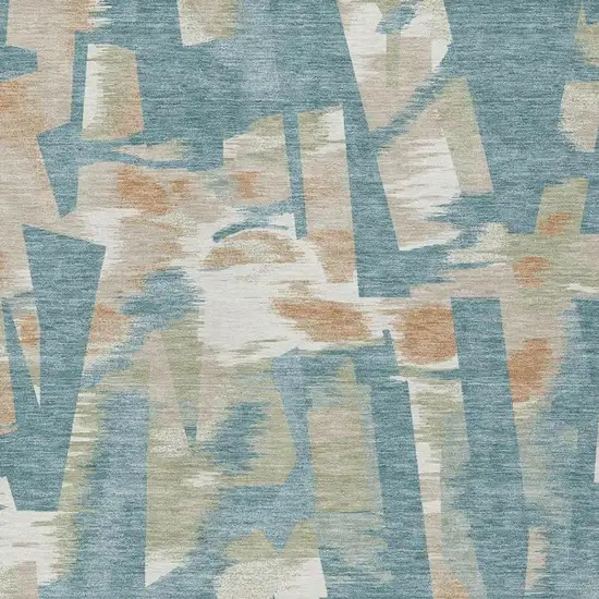 Teal Blue And Beige Abstract Washable Indoor Outdoor Area Rug Photo 8