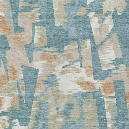 Teal Blue And Beige Abstract Washable Indoor Outdoor Area Rug Photo 8