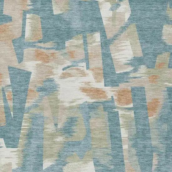 Teal Blue And Beige Abstract Washable Indoor Outdoor Area Rug Photo 4