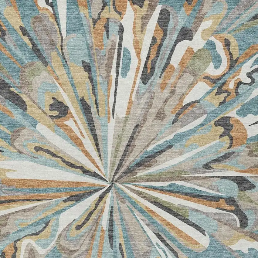 Teal Blue And Beige Abstract Washable Indoor Outdoor Area Rug Photo 7