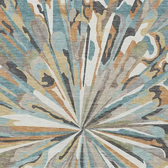 Teal Blue And Beige Abstract Washable Indoor Outdoor Area Rug Photo 2