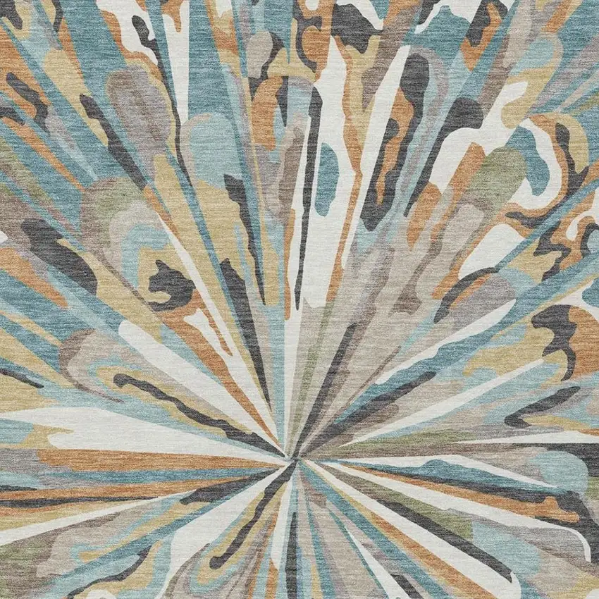 Teal Blue And Beige Abstract Washable Indoor Outdoor Area Rug Photo 2