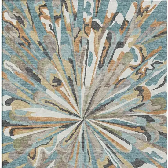 Teal Blue And Beige Abstract Washable Indoor Outdoor Area Rug Photo 5