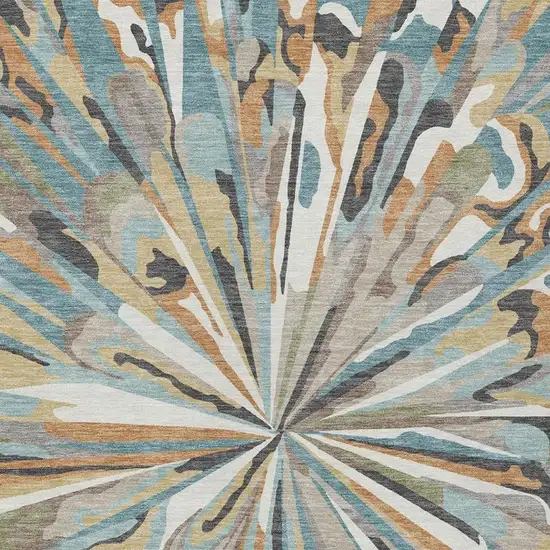 Teal Blue And Beige Abstract Washable Indoor Outdoor Area Rug Photo 8