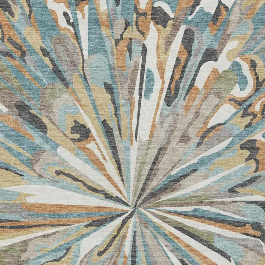 Teal Blue And Beige Abstract Washable Indoor Outdoor Area Rug Photo 8