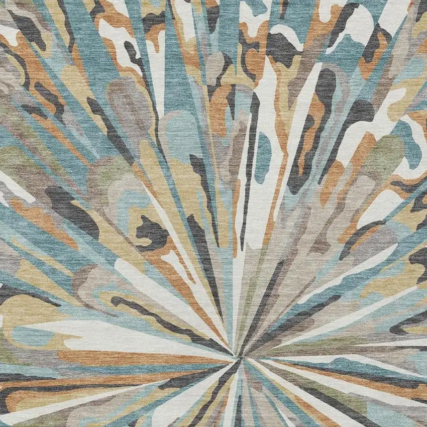 Teal Blue And Beige Abstract Washable Indoor Outdoor Area Rug Photo 7