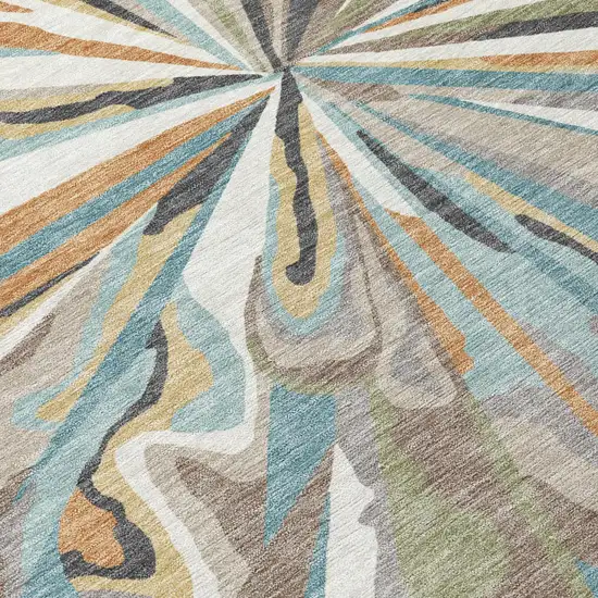 Teal Blue And Beige Abstract Washable Indoor Outdoor Area Rug Photo 6