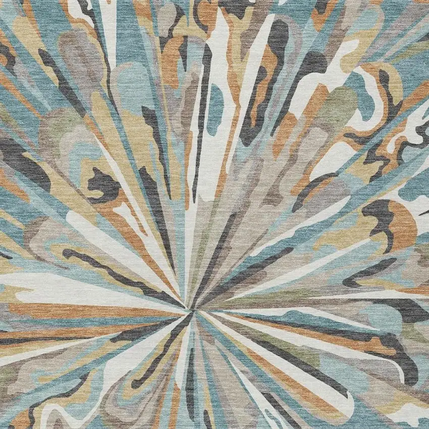 Teal Blue And Beige Abstract Washable Indoor Outdoor Area Rug Photo 3