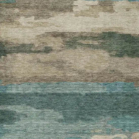 Teal Blue And Beige Abstract Washable Indoor Outdoor Area Rug Photo 7