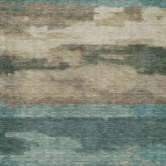 Teal Blue And Beige Abstract Washable Indoor Outdoor Area Rug Photo 4