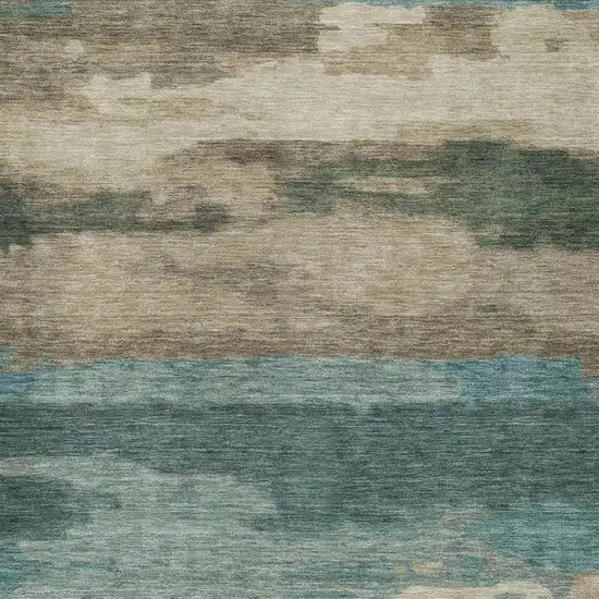 Teal Blue And Beige Abstract Washable Indoor Outdoor Area Rug Photo 9