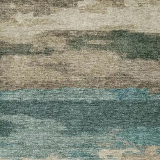 Teal Blue And Beige Abstract Washable Indoor Outdoor Area Rug Photo 6