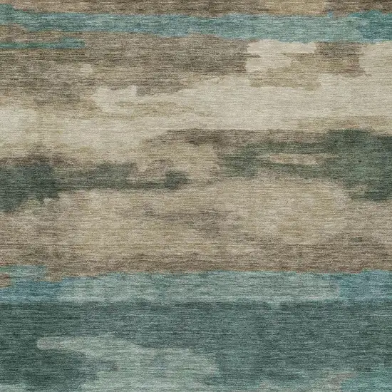 Teal Blue And Beige Abstract Washable Indoor Outdoor Area Rug Photo 1