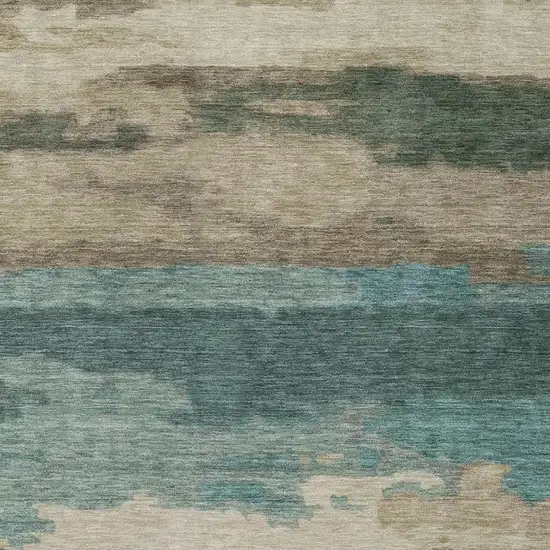 Teal Blue And Beige Abstract Washable Indoor Outdoor Area Rug Photo 5