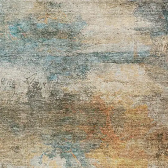 Teal Blue And Beige Abstract Washable Indoor Outdoor Area Rug Photo 5