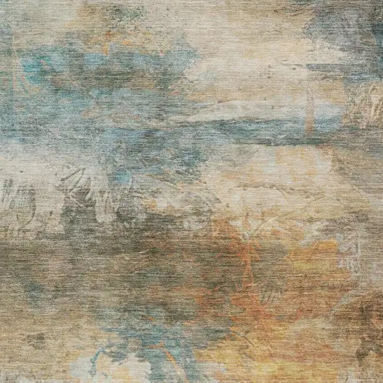 Teal Blue And Beige Abstract Washable Indoor Outdoor Area Rug Photo 9